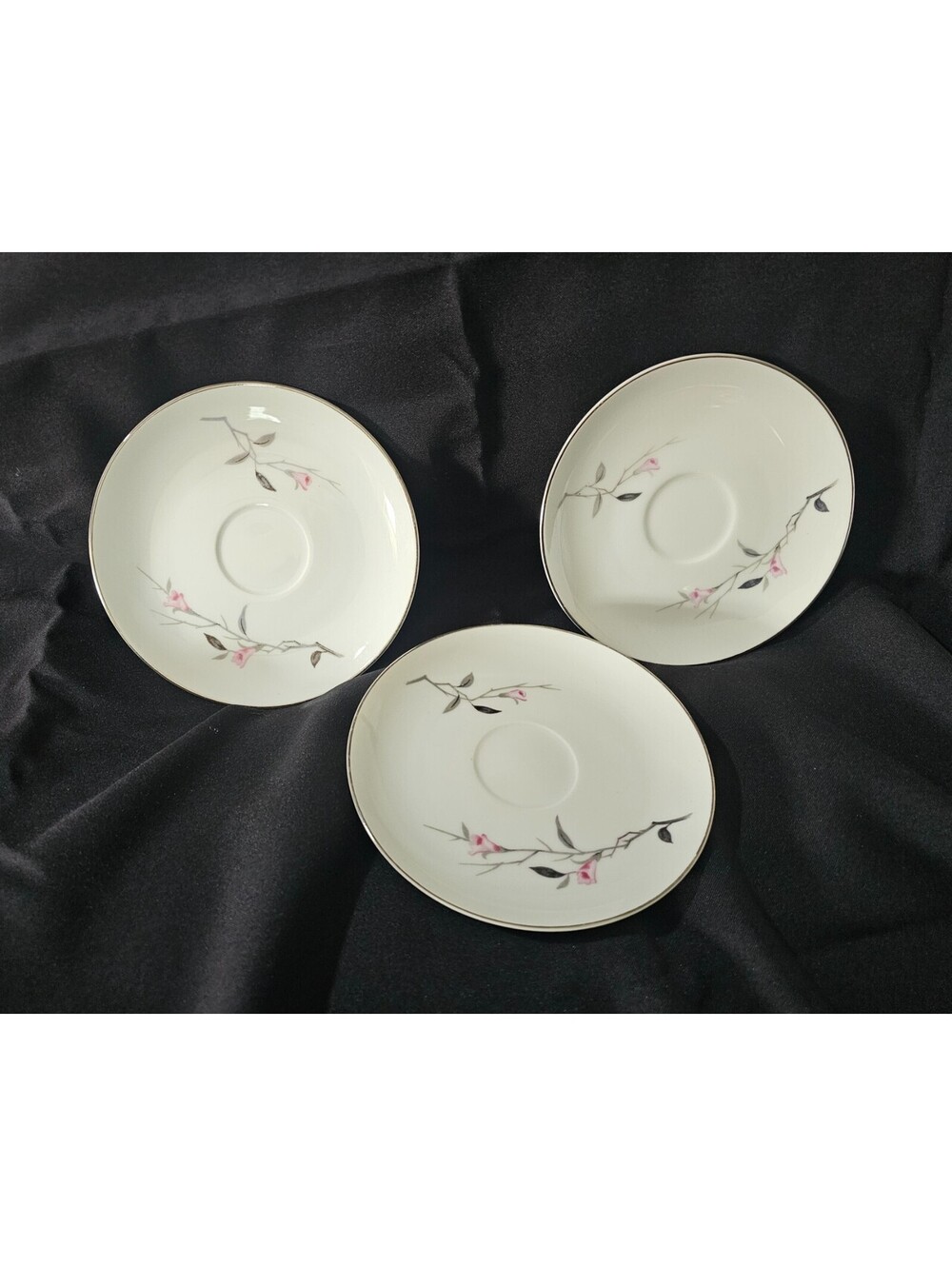 (3pc) Cherry Blossom Fine China Saucer Plate 5.5" Floral Design White 1067 Japan